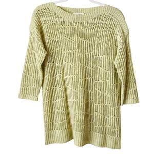 Kinross Cashmere | 100% Cashmere Sweater 3/4 Sleeve Yellow Small